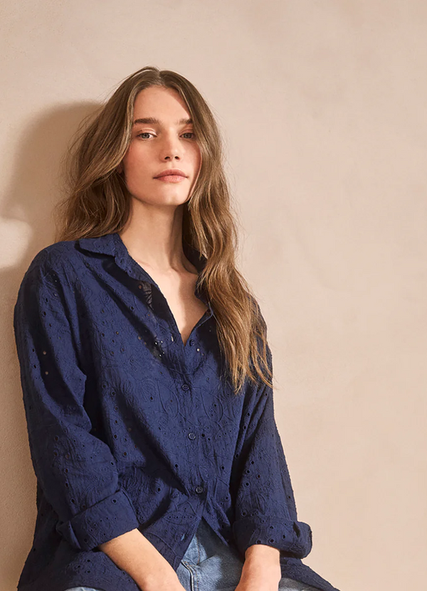 CAMISA BORDADO SUIZO INDIGO