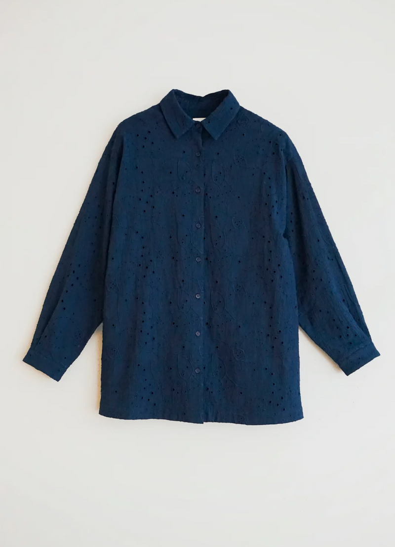 CAMISA BORDADO SUIZO INDIGO