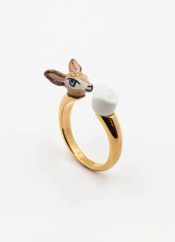 ANILLO CIERVO Y FLOR BLANCA