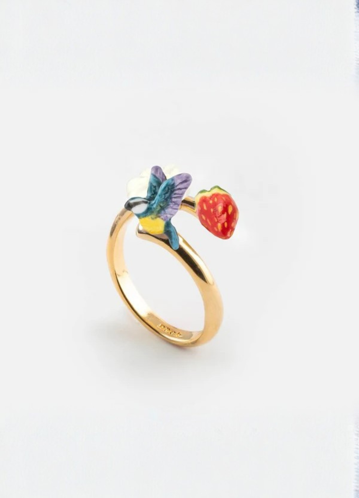 ANILLO PAJARO FRUTILLA Y FLOR