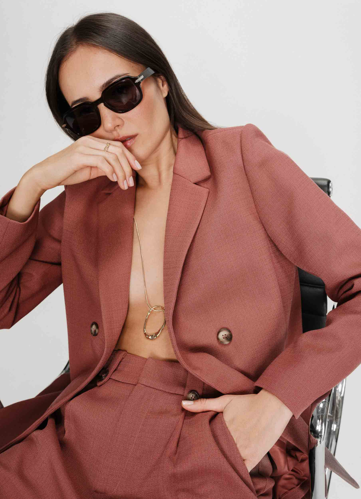 Blazer Parfaite Terracota Grace & Mila — Blazer doble botonadura mujer