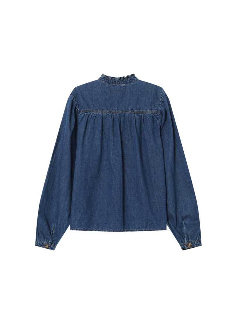 Blusa denim SALSA con lazo en el cuello | Manga larga, escote en V