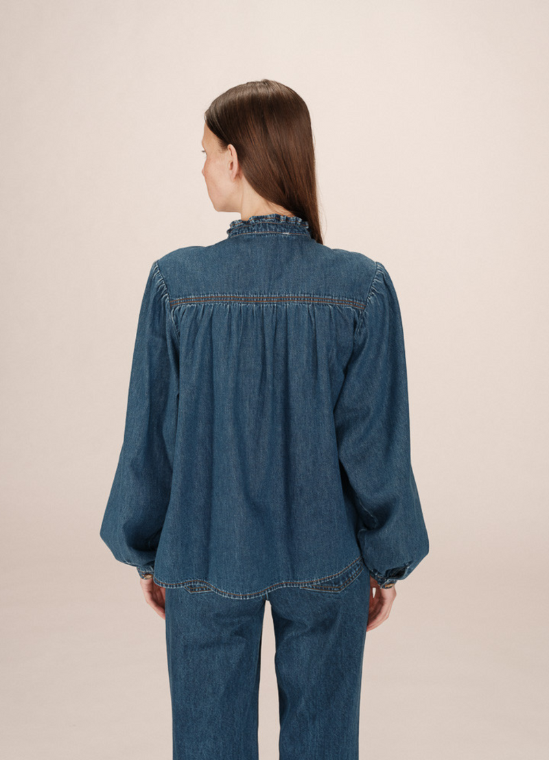 Blusa denim SALSA con lazo en el cuello | Manga larga, escote en V