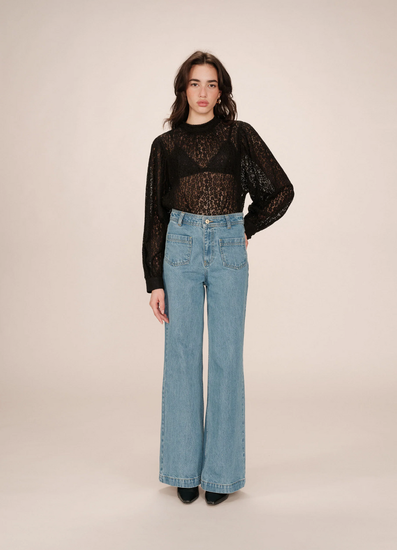 Blusa SICILIA bordada de encaje Grace & Mila NOIR | Moda sostenible europea
