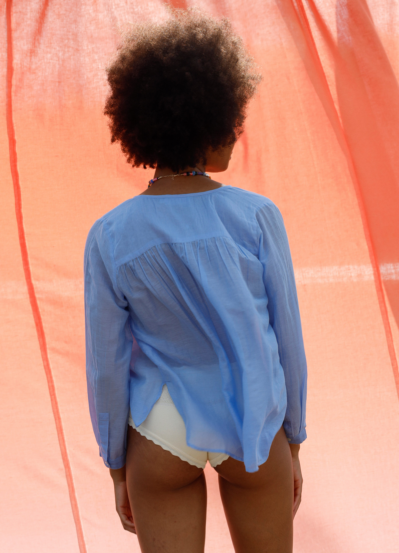 BLUSA VOILE ALGODÓN  AZUL GLACIAL