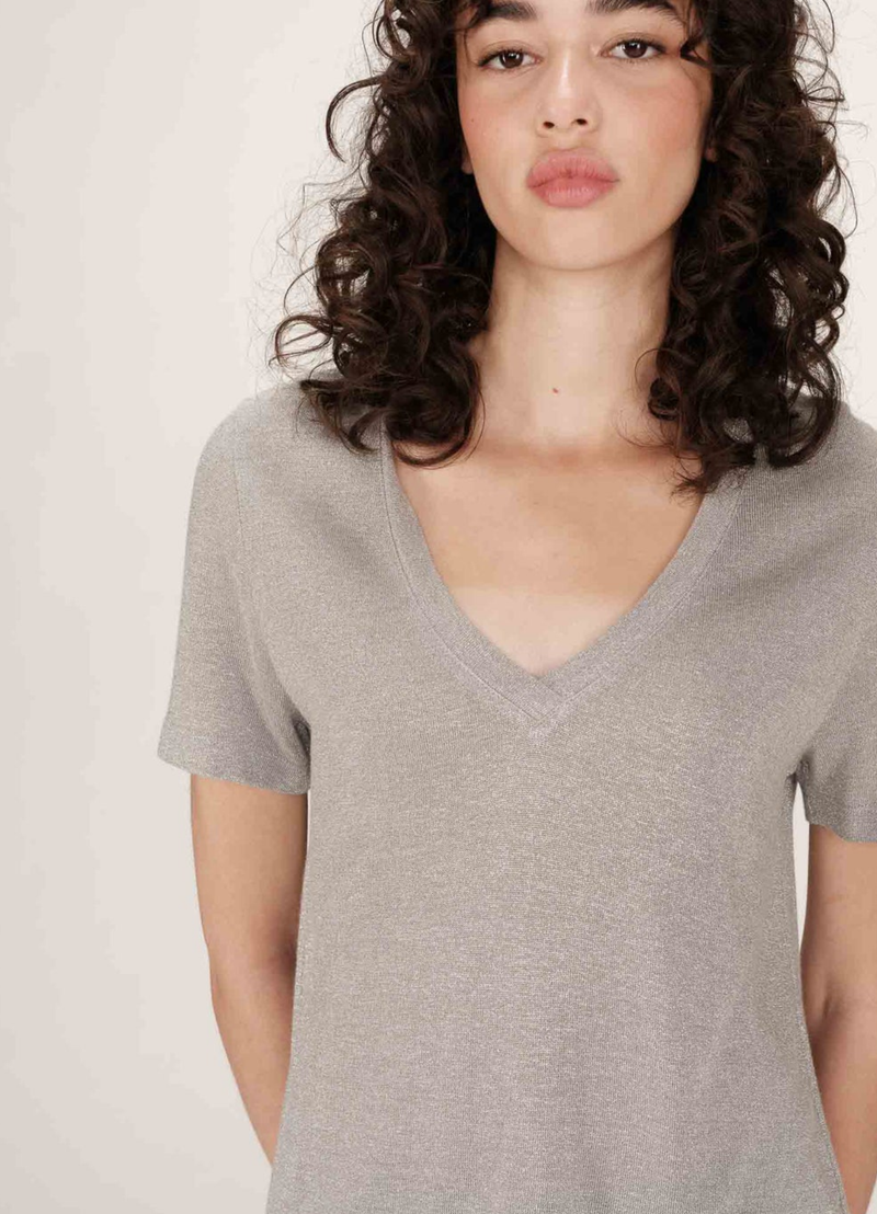 CAMISETA de cuello en V de lúrex color GRIS Stardust