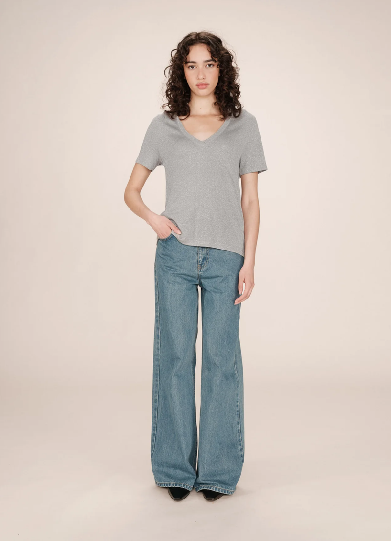 CAMISETA de cuello en V de lúrex color GRIS Stardust