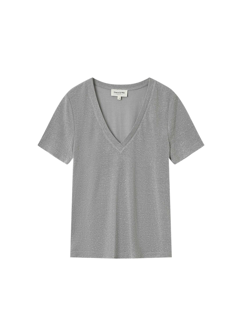 CAMISETA de cuello en V de lúrex color GRIS Stardust