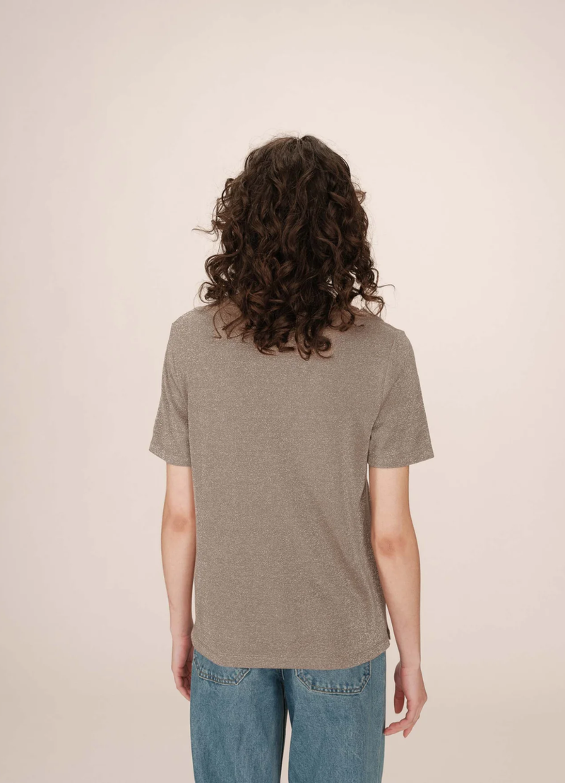 CAMISETA de cuello en V de lúrex color greige Stardust