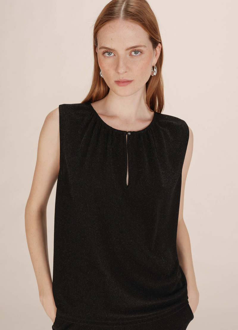 TOP FLUIDO EN LUREX TEXTO NOIR