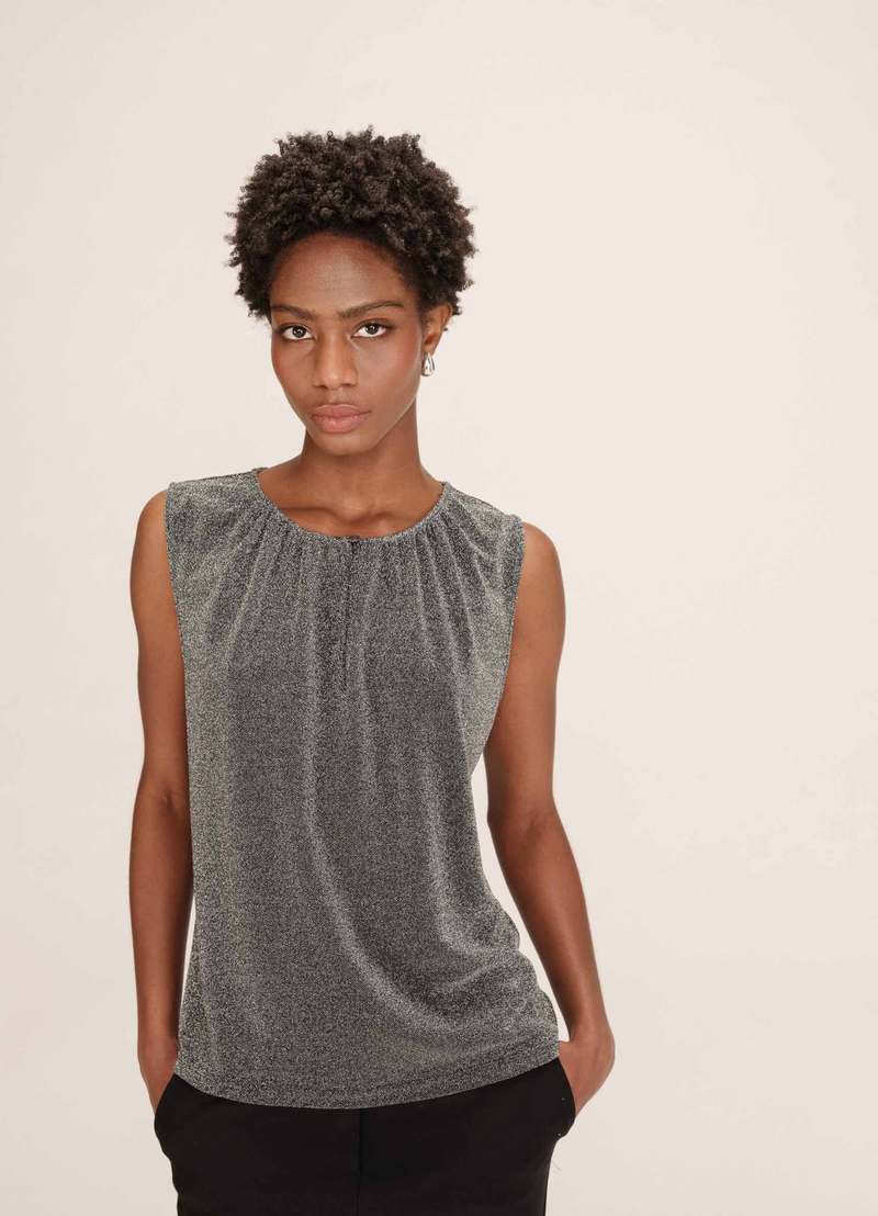 TOP FLUIDO EN LUREX TEXTO ARGENT