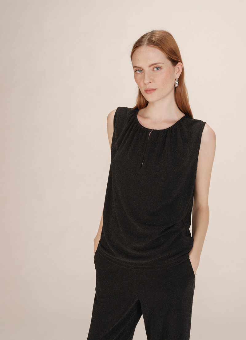TOP FLUIDO EN LUREX TEXTO NOIR