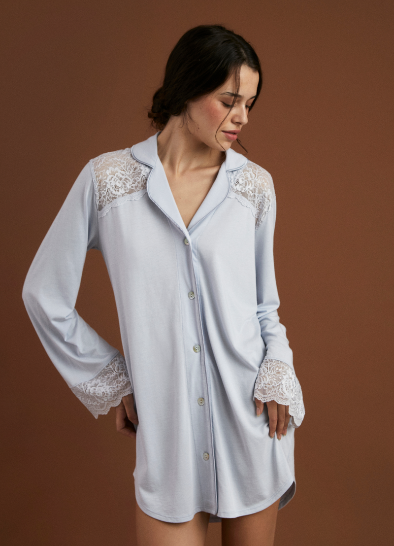 Camisola Boyfriend Vera Bridal Soft Sky