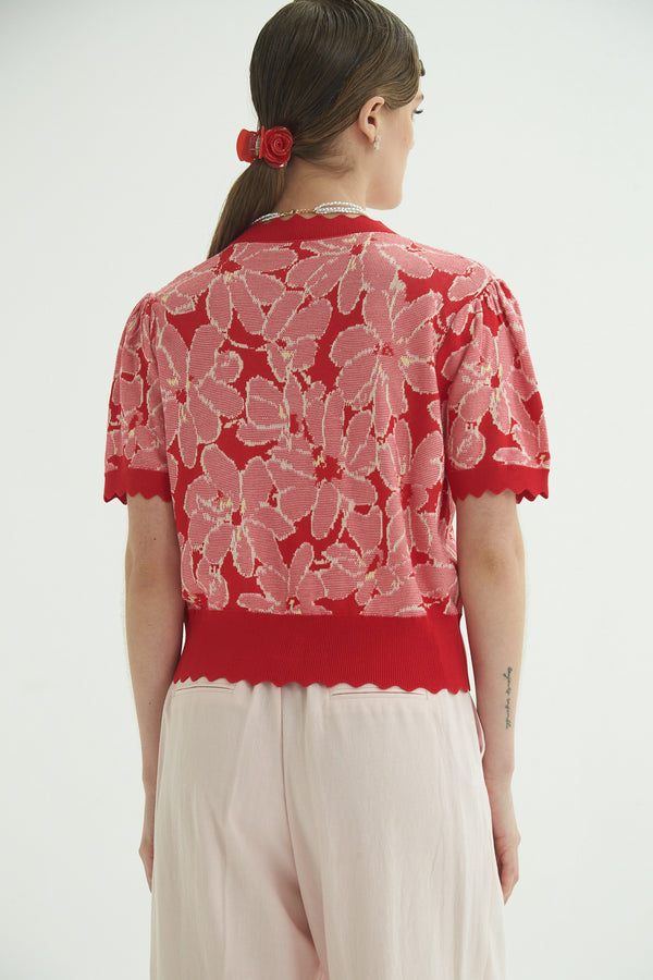 CARDIGAN TEJIDO MIKI ROJO Y ROSA