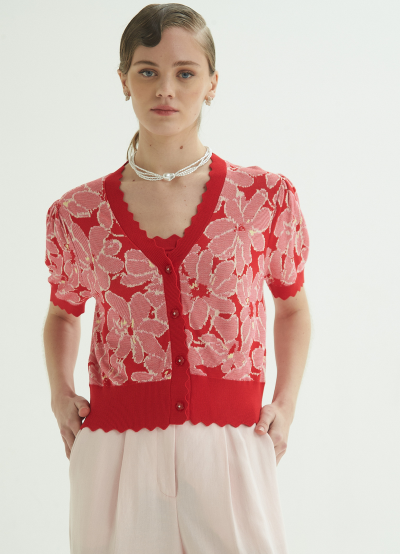 CARDIGAN TEJIDO MIKI ROJO Y ROSA