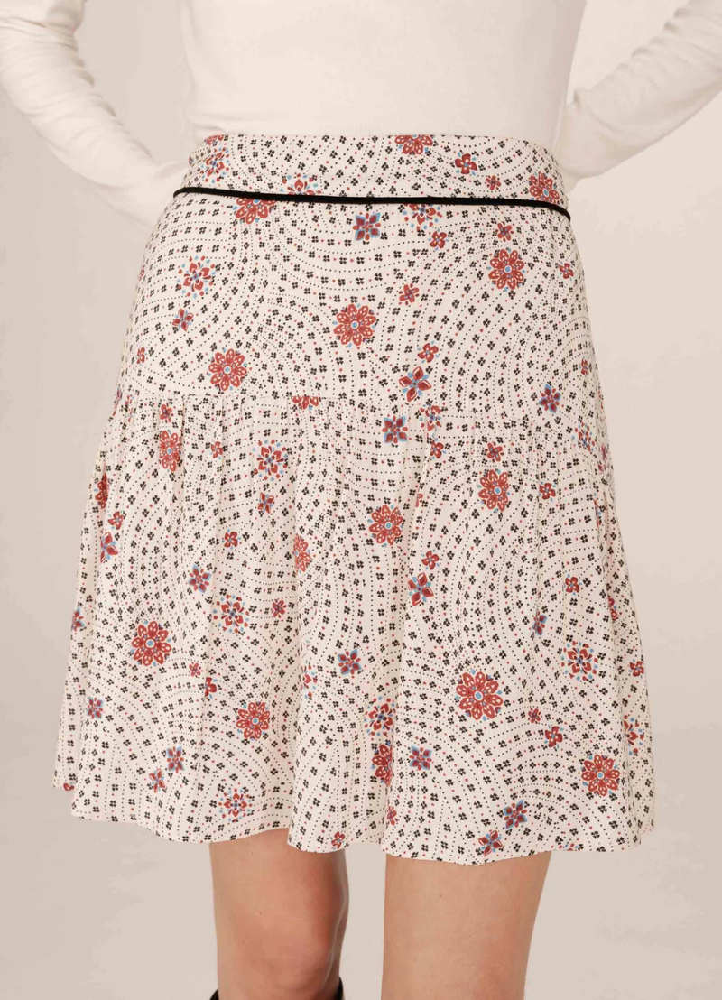 FALDA CORTA FLORAL STAICY ECRU