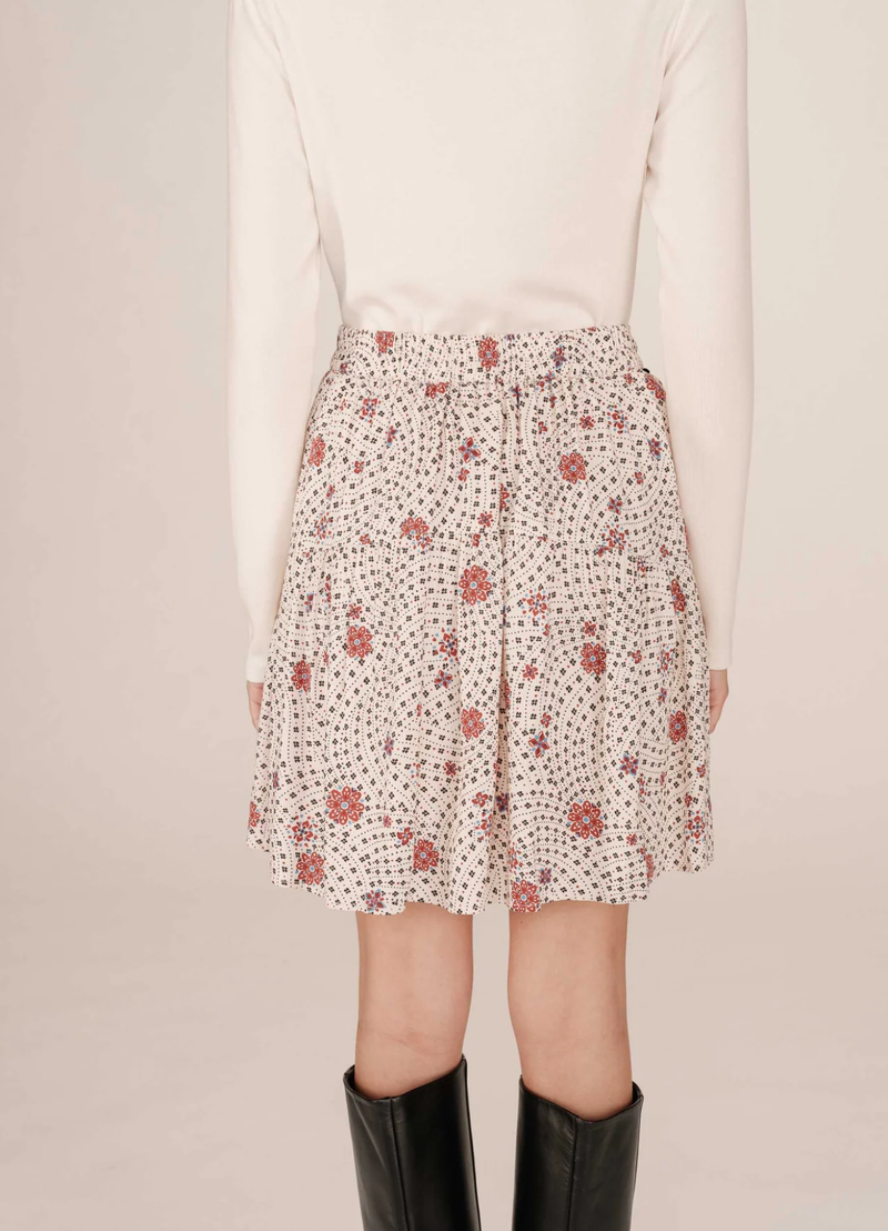 FALDA CORTA FLORAL STAICY ECRU