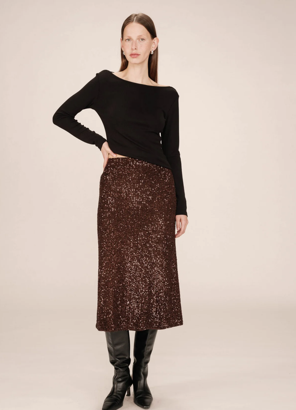 Falda larga de lentejuelas chocolat Tailana