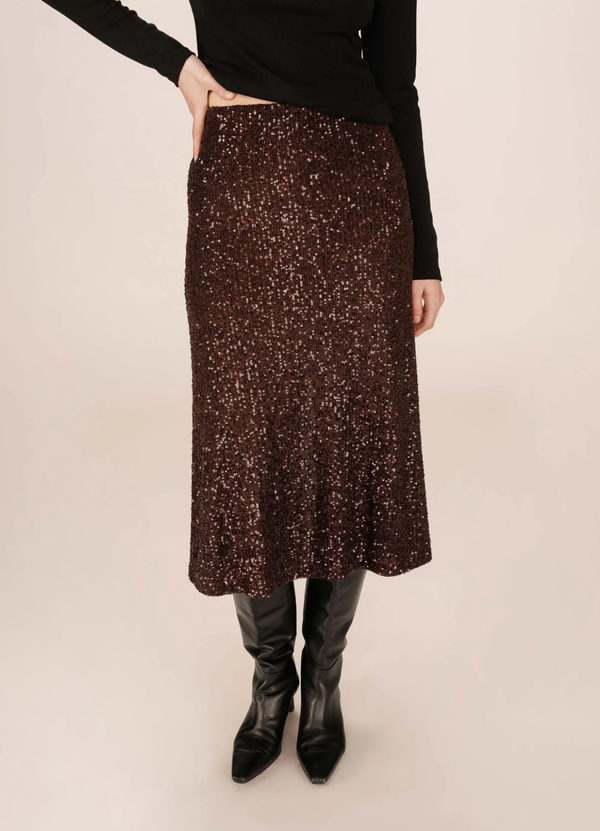 Falda larga de lentejuelas chocolat Tailana