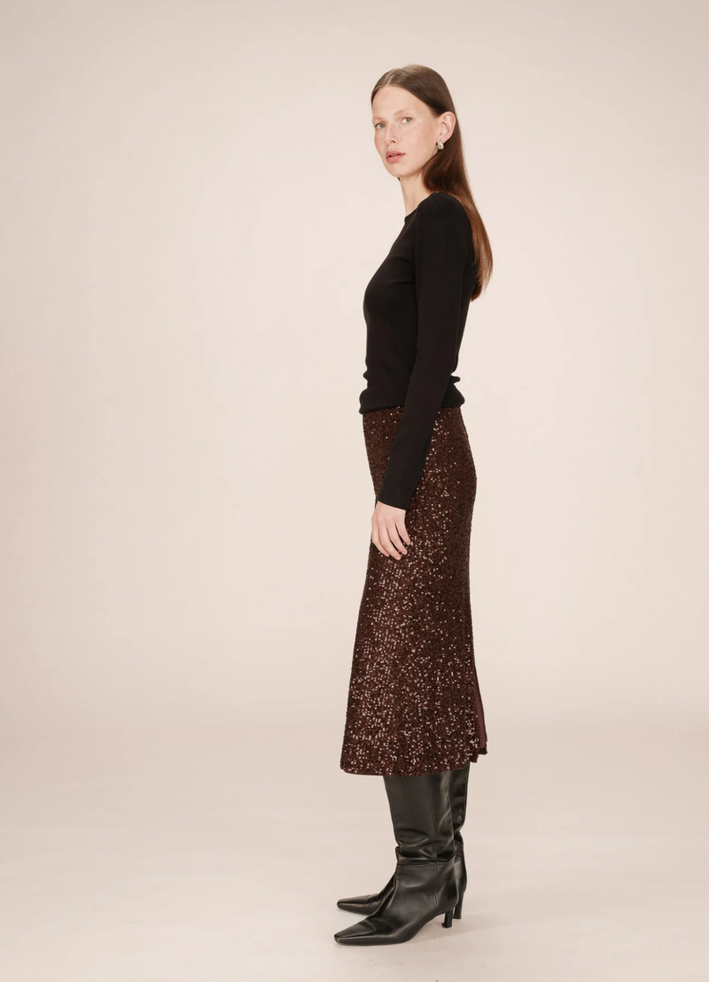 Falda larga de lentejuelas chocolat Tailana