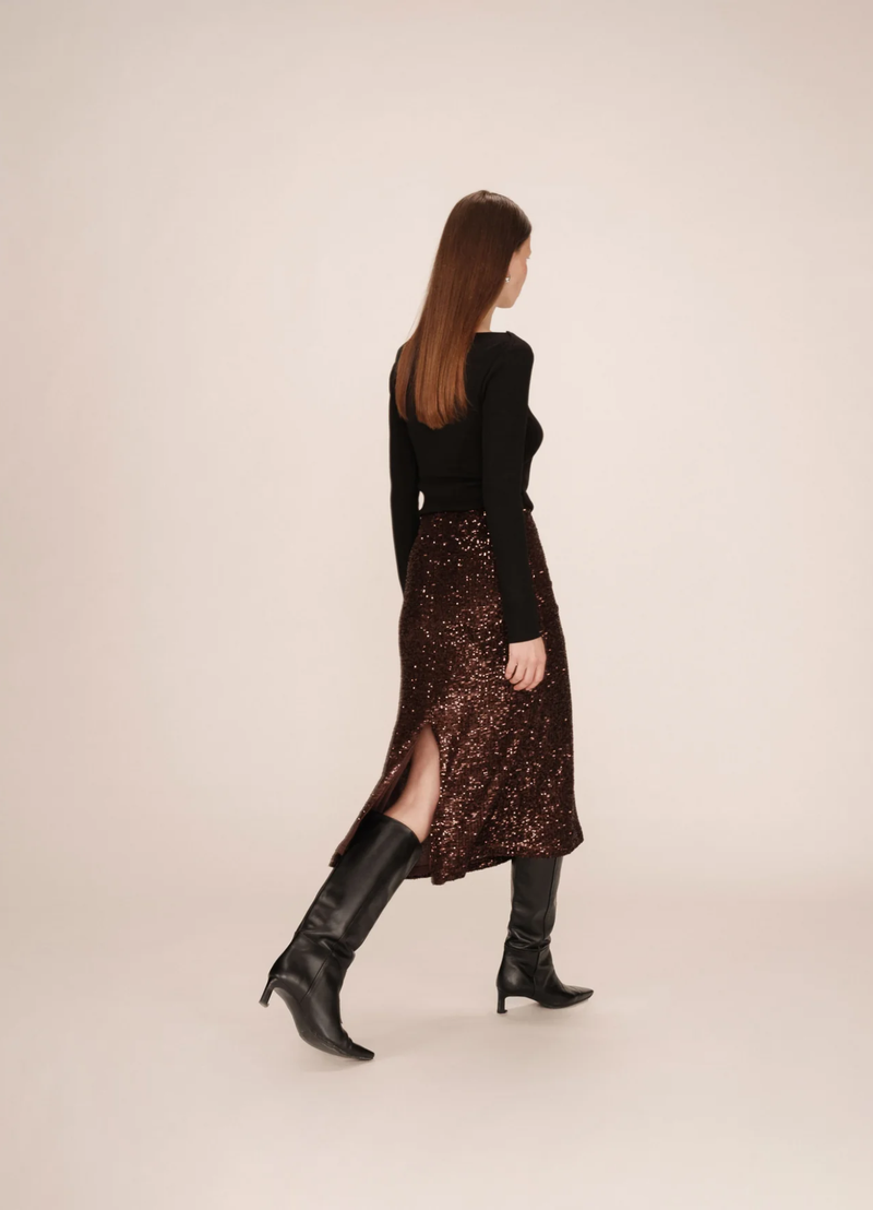 Falda larga de lentejuelas chocolat Tailana
