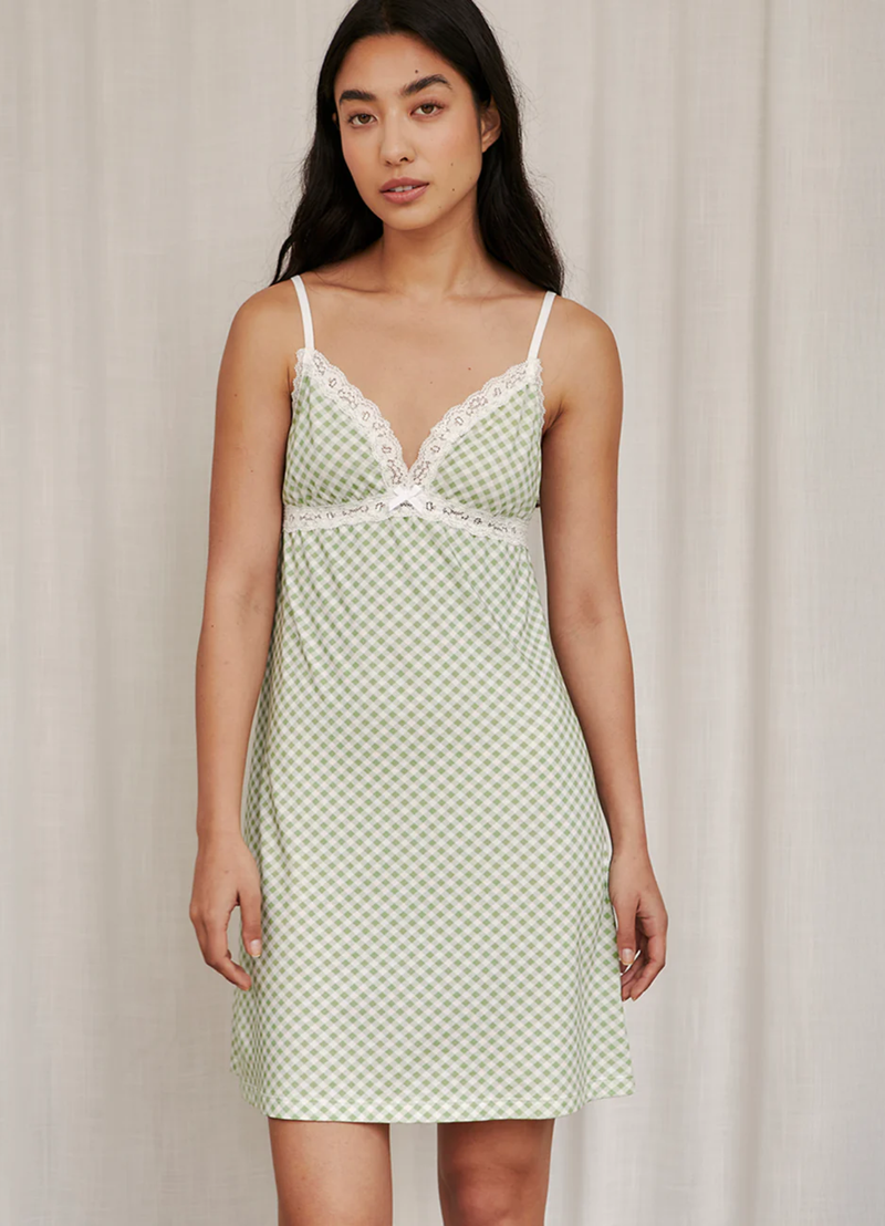 CAMISOLA GINGHAM GREEN – Camisola de Encaje con Tirantes Ajustables