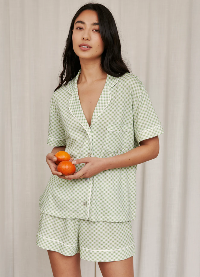 PJ Boyfriend Set Short Gingham Green – Conjunto de Pijama Short