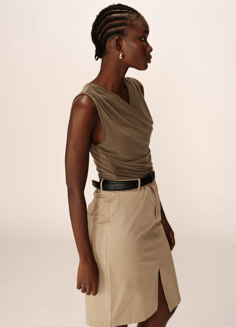 Top drapeado PURE sin mangas color KHAKI