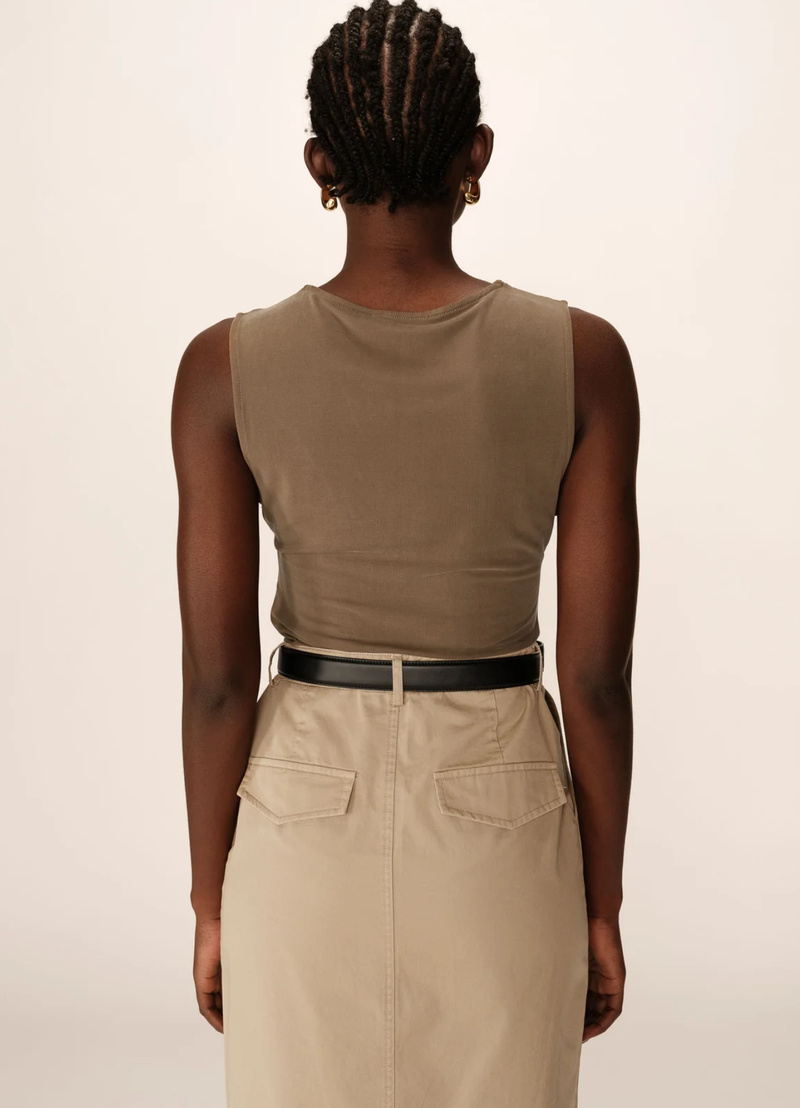 Top drapeado PURE sin mangas color KHAKI