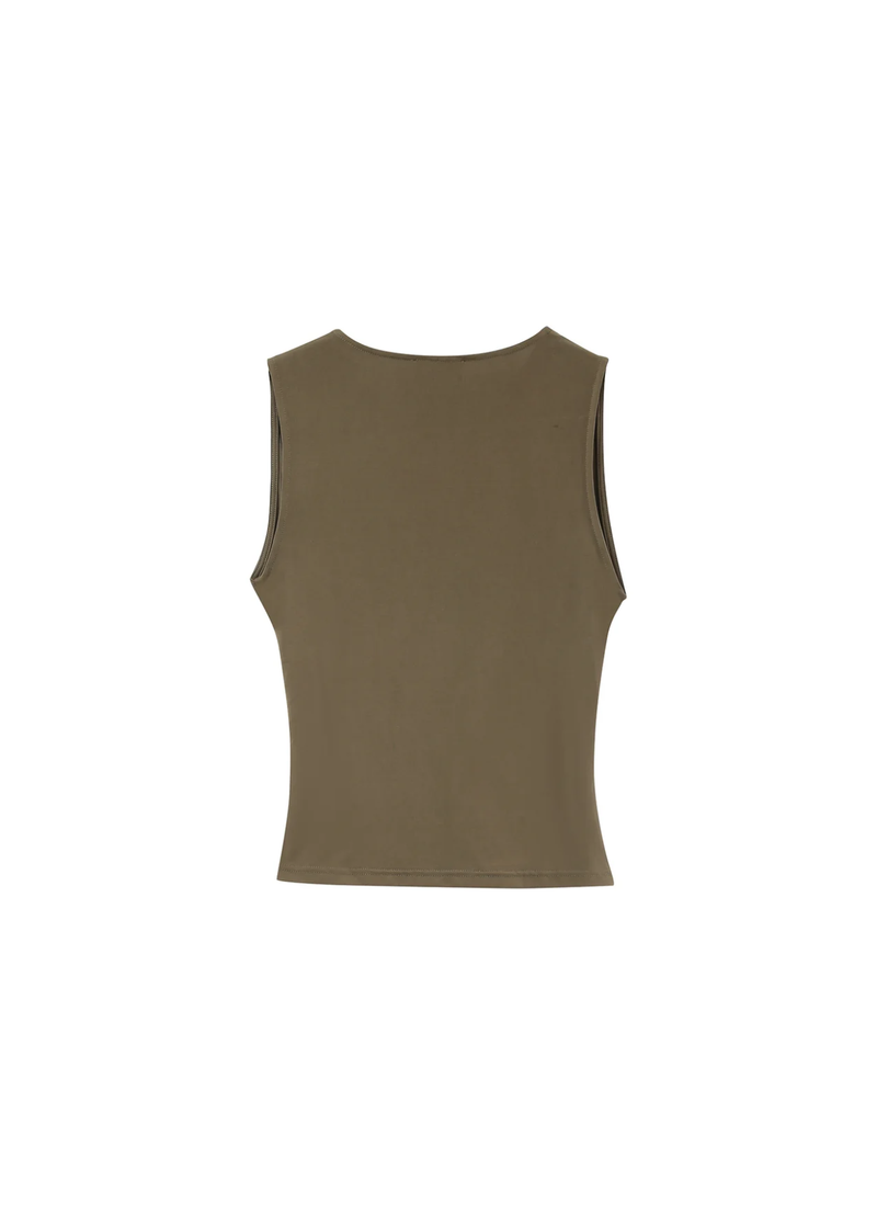 Top drapeado PURE sin mangas color KHAKI