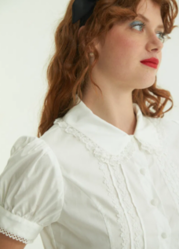 CAMISA BENNET MANGA CORTA CON VOLANTES BLANCO
