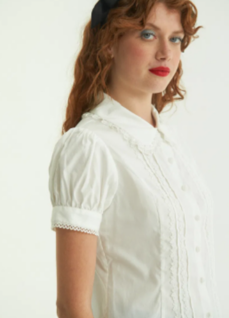 CAMISA BENNET MANGA CORTA CON VOLANTES BLANCO