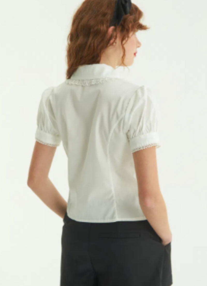 CAMISA BENNET MANGA CORTA CON VOLANTES BLANCO
