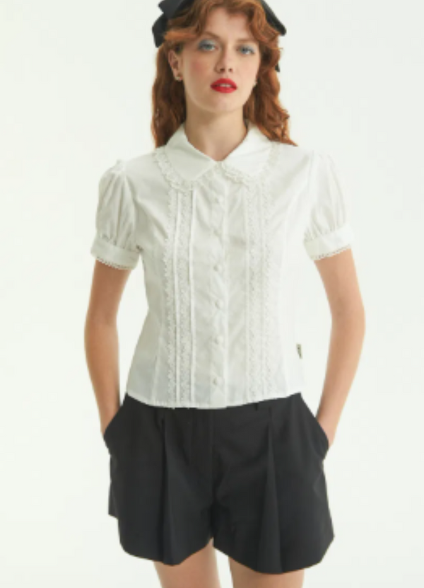 CAMISA BENNET MANGA CORTA CON VOLANTES BLANCO