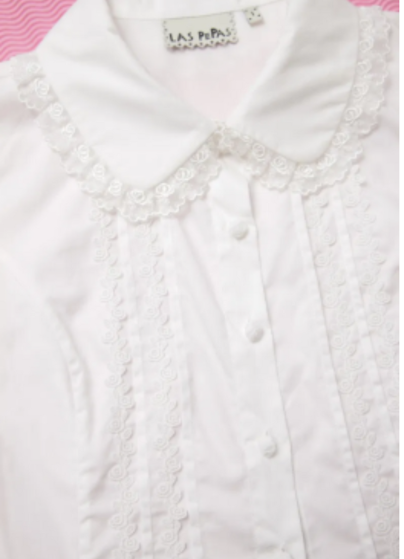 CAMISA BENNET MANGA CORTA CON VOLANTES BLANCO