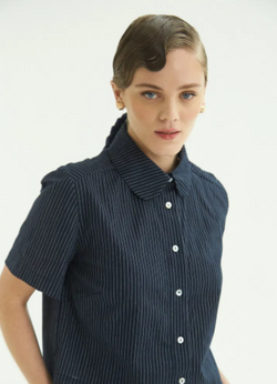 CAMISA TARA AZUL MANGA CORTA Y LINEAS