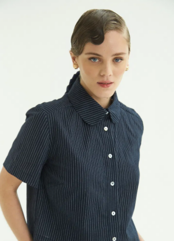 CAMISA TARA AZUL MANGA CORTA Y LINEAS