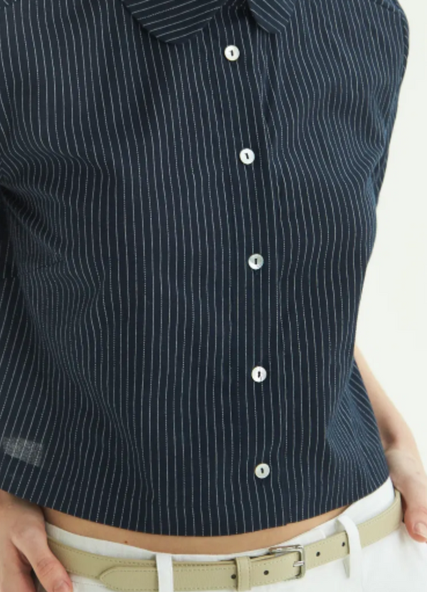 CAMISA TARA AZUL MANGA CORTA Y LINEAS