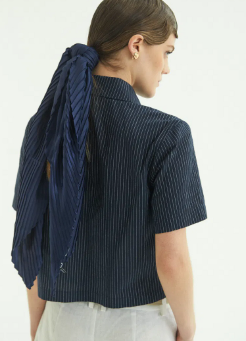 CAMISA TARA AZUL MANGA CORTA Y LINEAS