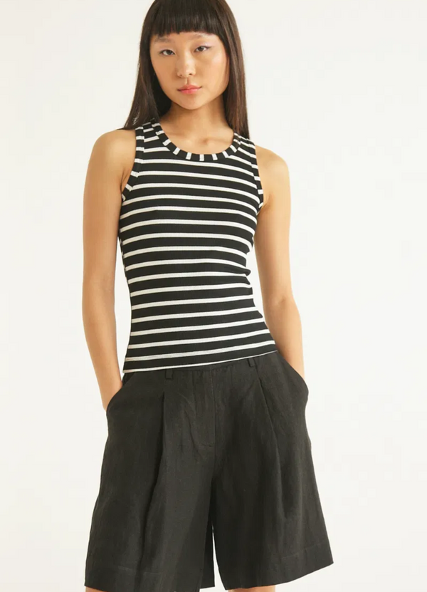 MUSCULOSA FARO RAYADA NEGRA Y CRUDO DE ALGODÓN