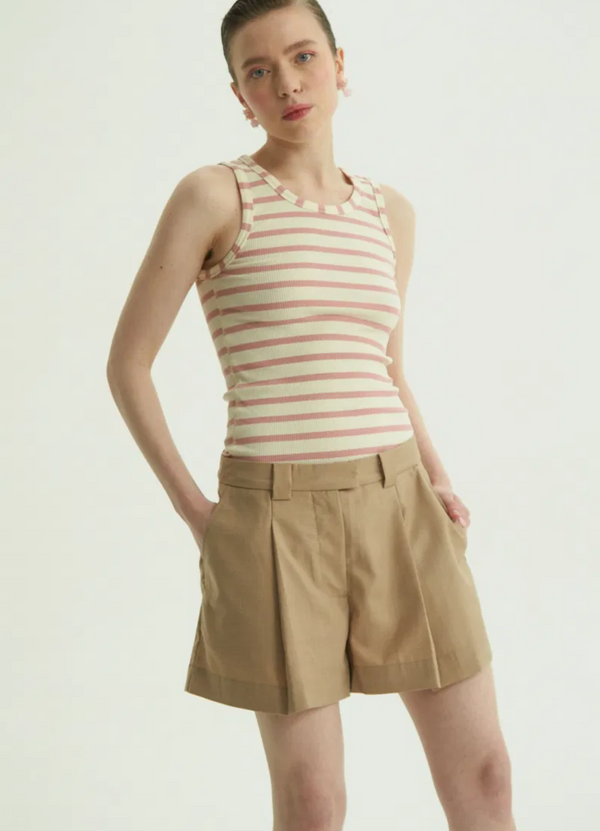 MUSCULOSA FARO RAYADA ROSA Y CRUDO DE ALGODÓN