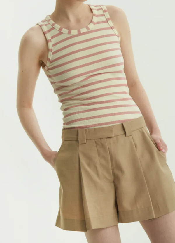 MUSCULOSA FARO RAYADA ROSA Y CRUDO DE ALGODÓN