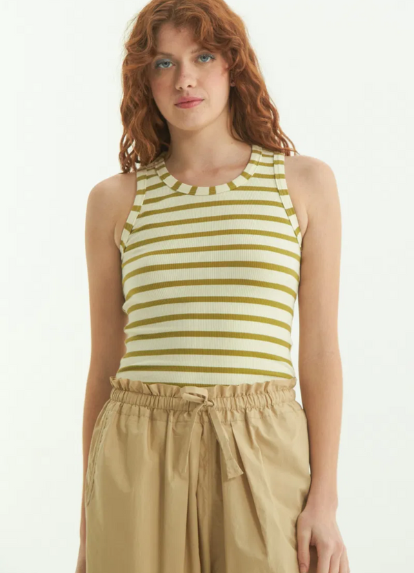 MUSCULOSA FARO RAYADA VERDE Y CRUDO DE ALGODÓN