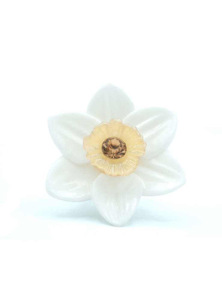 Anillo Narciso Blanco Kiwipomelo — Anillo español flor blanca y dorado
