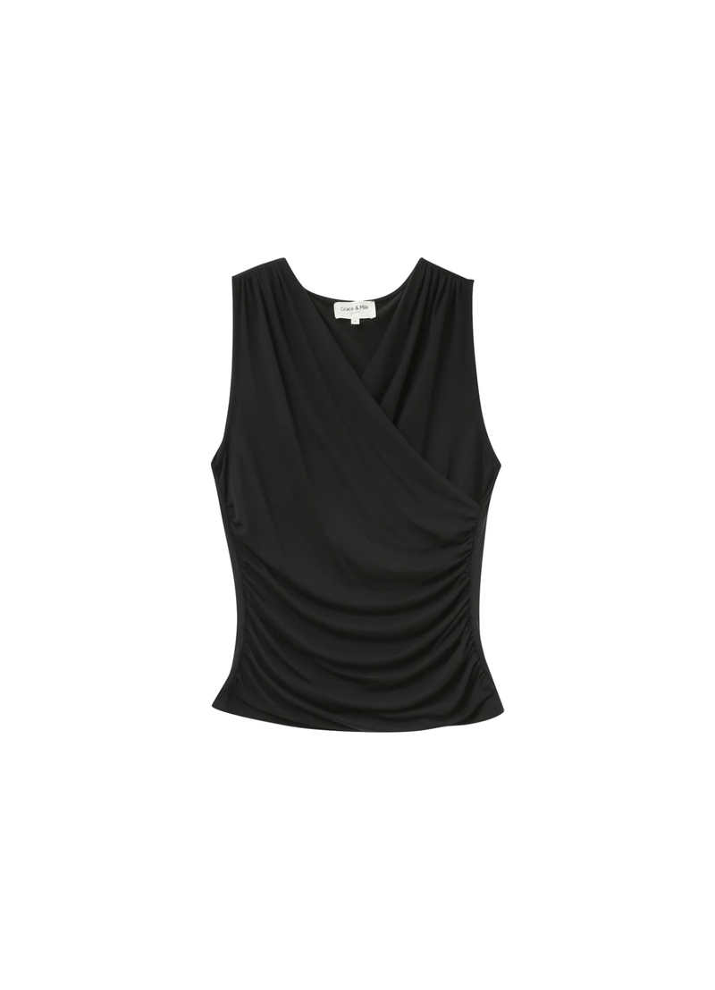 Top drapeado PURE sin mangas color NOIR