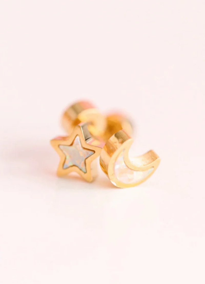 PENDIENTES HIPOALERGENICO CON BAÑO DE ORO MOON STAR OPALS