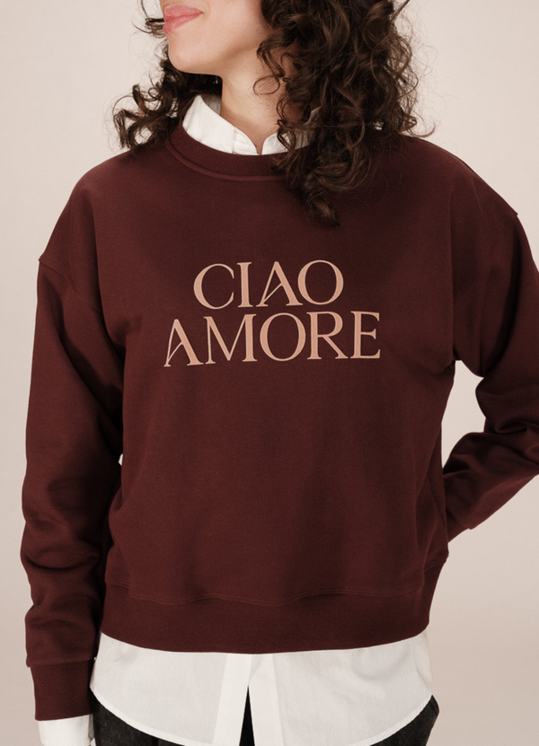 Poleron SIGIL con eslogan en terciopelo “Ciao Amore” COLOR BURDEO