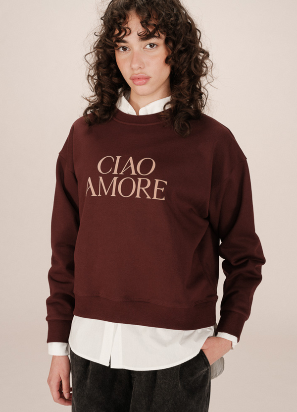Poleron SIGIL con eslogan en terciopelo “Ciao Amore” COLOR BURDEO