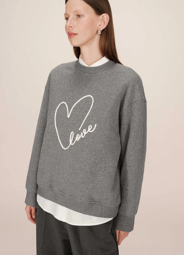 SWEATSHIRT SHARLY GRIS CON MENSAJE LOVE BORDADO