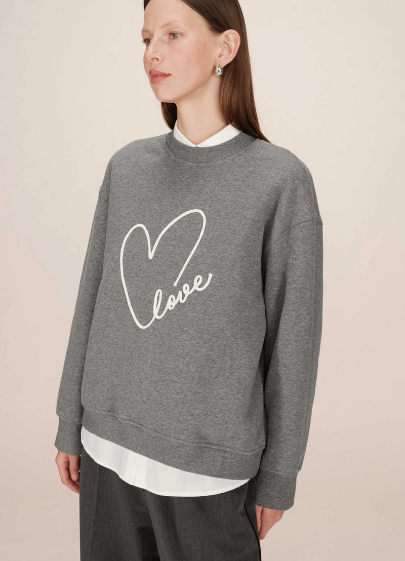 SWEATSHIRT SHARLY GRIS CON MENSAJE LOVE BORDADO